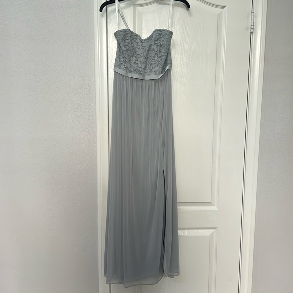 David’s Bridal Bridesmaid Dress Blue Lace Formal Strapless Size 2